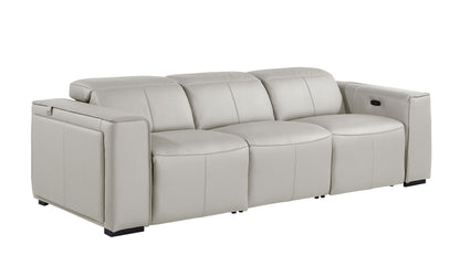 Light Gray Top Grain Leather Reclining Metal USB Sofa