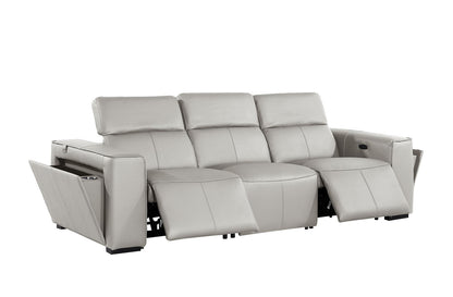 Light Gray Top Grain Leather Reclining Metal USB Sofa