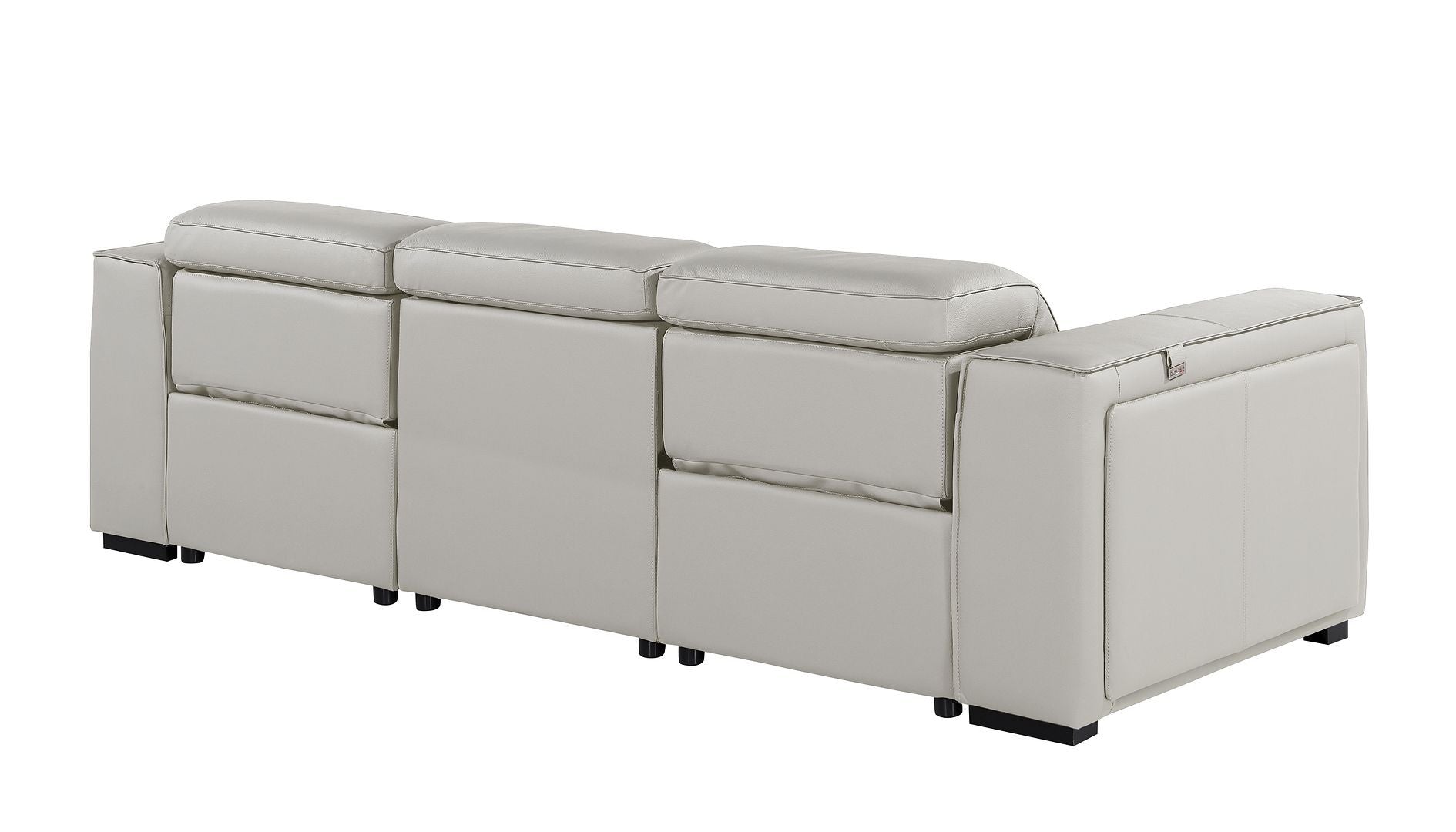 Light Gray Top Grain Leather Reclining Metal USB Sofa