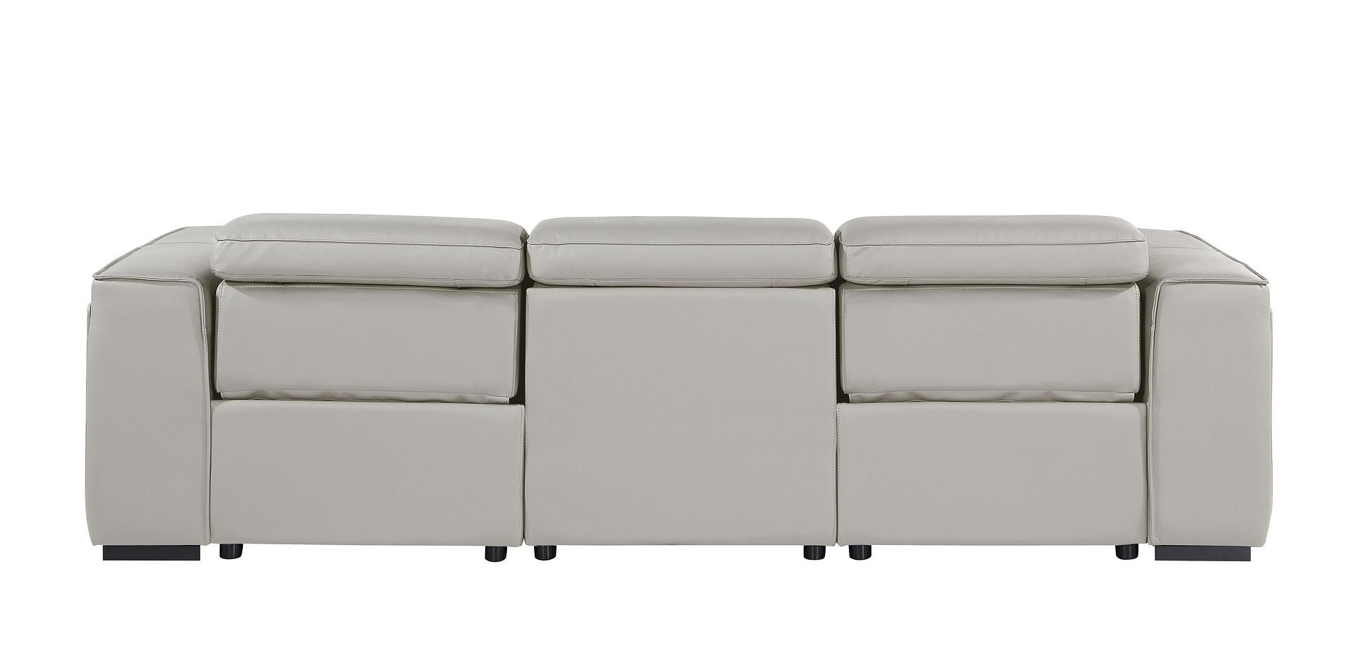 Light Gray Top Grain Leather Reclining Metal USB Sofa