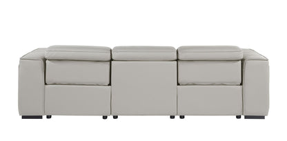 Light Gray Top Grain Leather Reclining Metal USB Sofa
