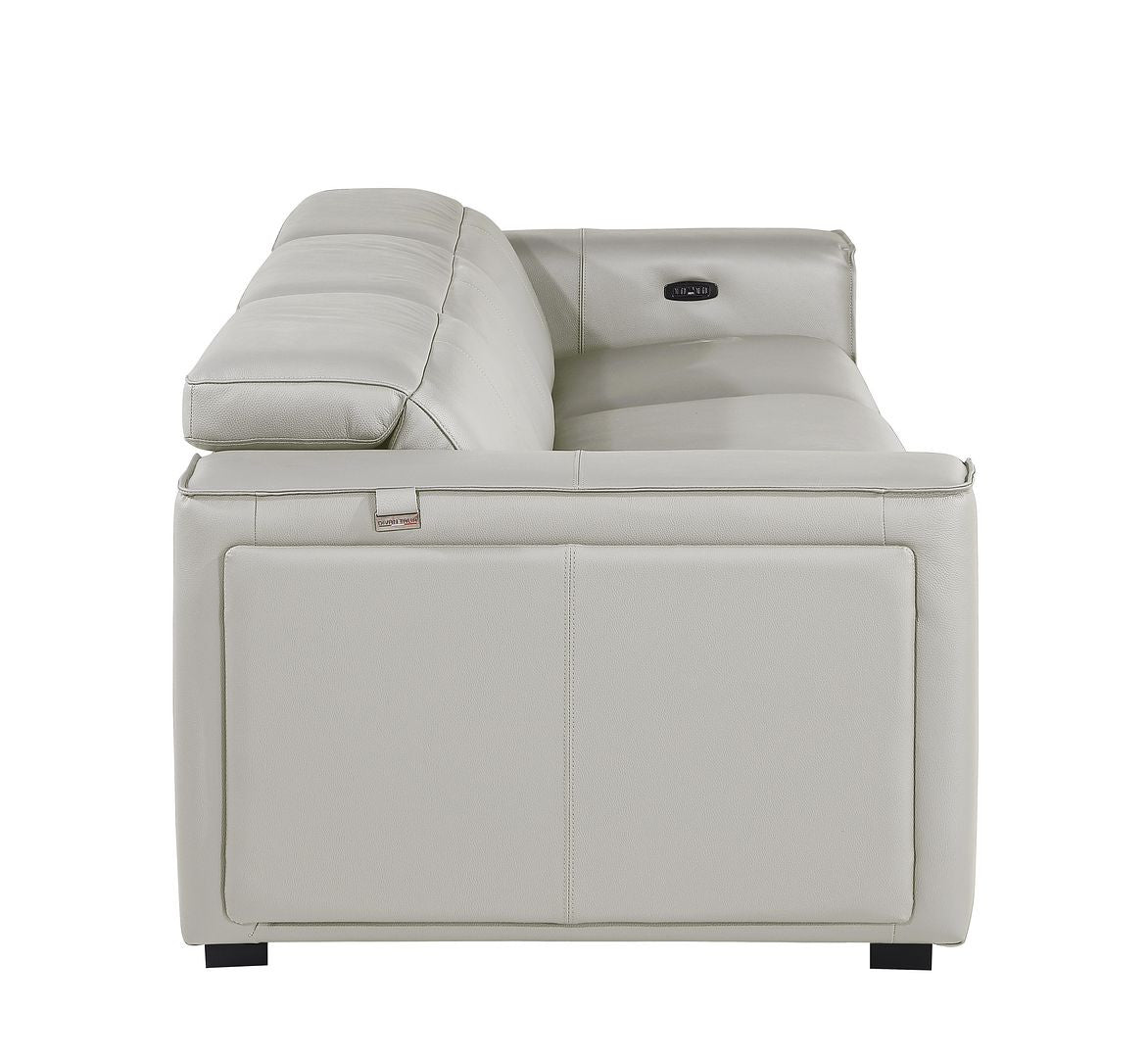 Light Gray Top Grain Leather Reclining Metal USB Sofa