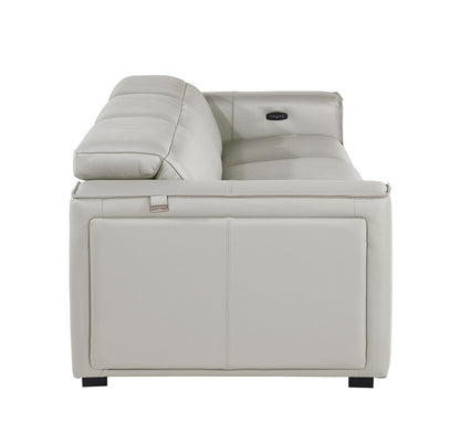 Light Gray Top Grain Leather Reclining Metal USB Sofa