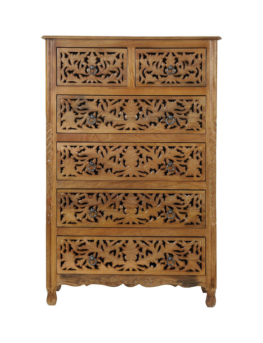 Brown Carved Floral Solid Wood Six Drawer Dresser image 2