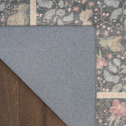 Nourison Botanical Charcoal & Multicolor Machine Washable Rug - Corner
