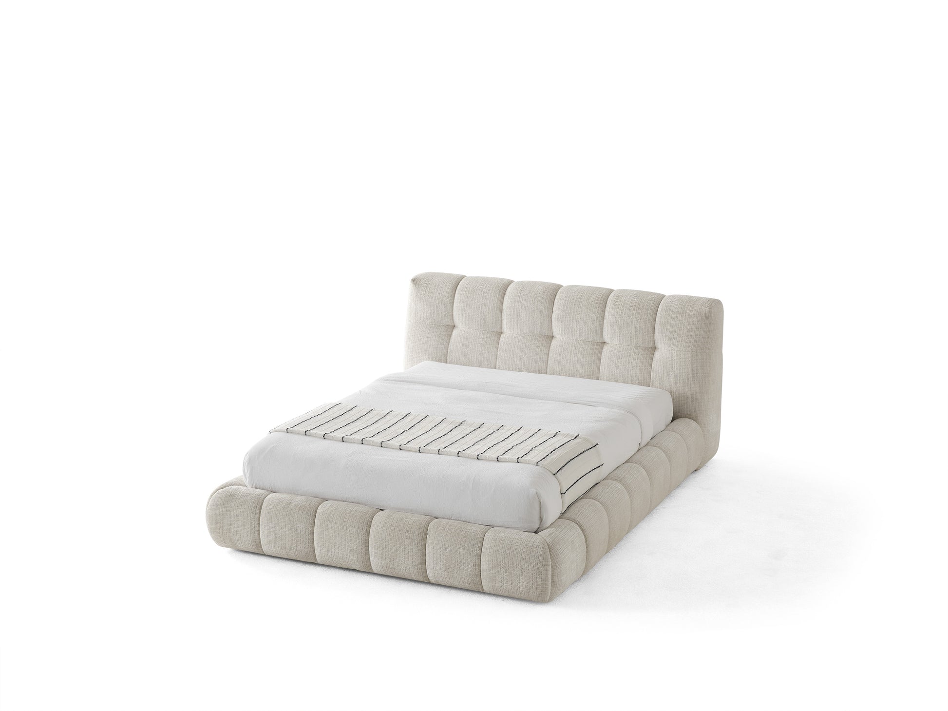 Beige Tufted Chenille Upholstered King Bed