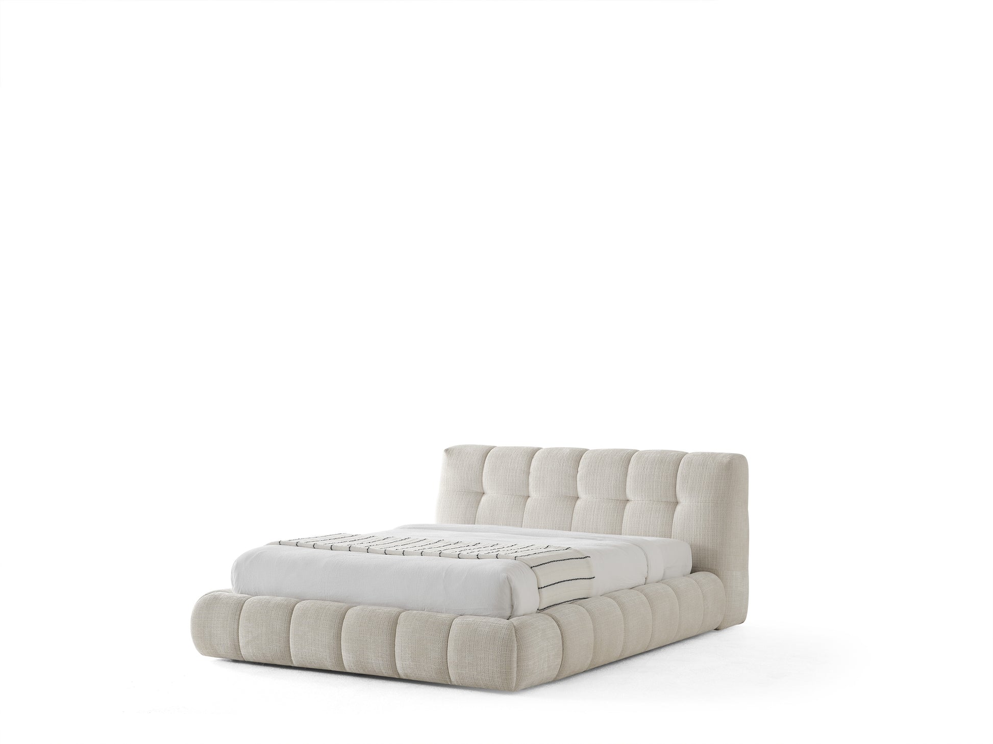 Beige Tufted Chenille Upholstered King Bed