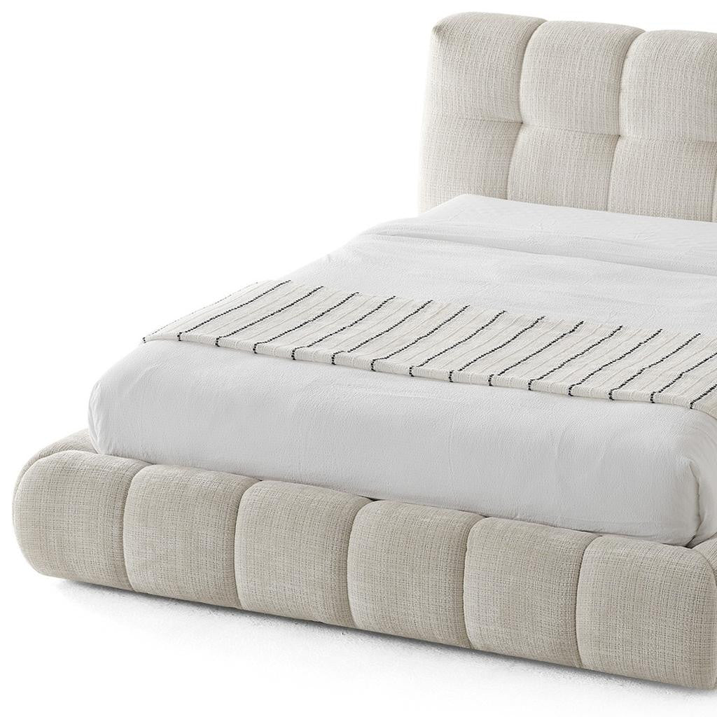 Beige Tufted Chenille Upholstered King Bed