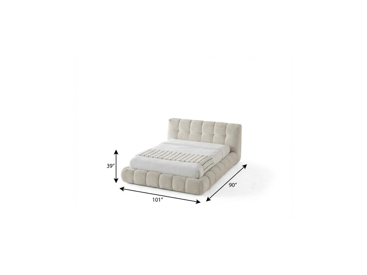 Beige Tufted Chenille Upholstered King Bed