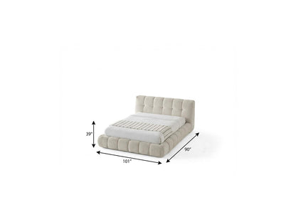 Beige Tufted Chenille Upholstered King Bed