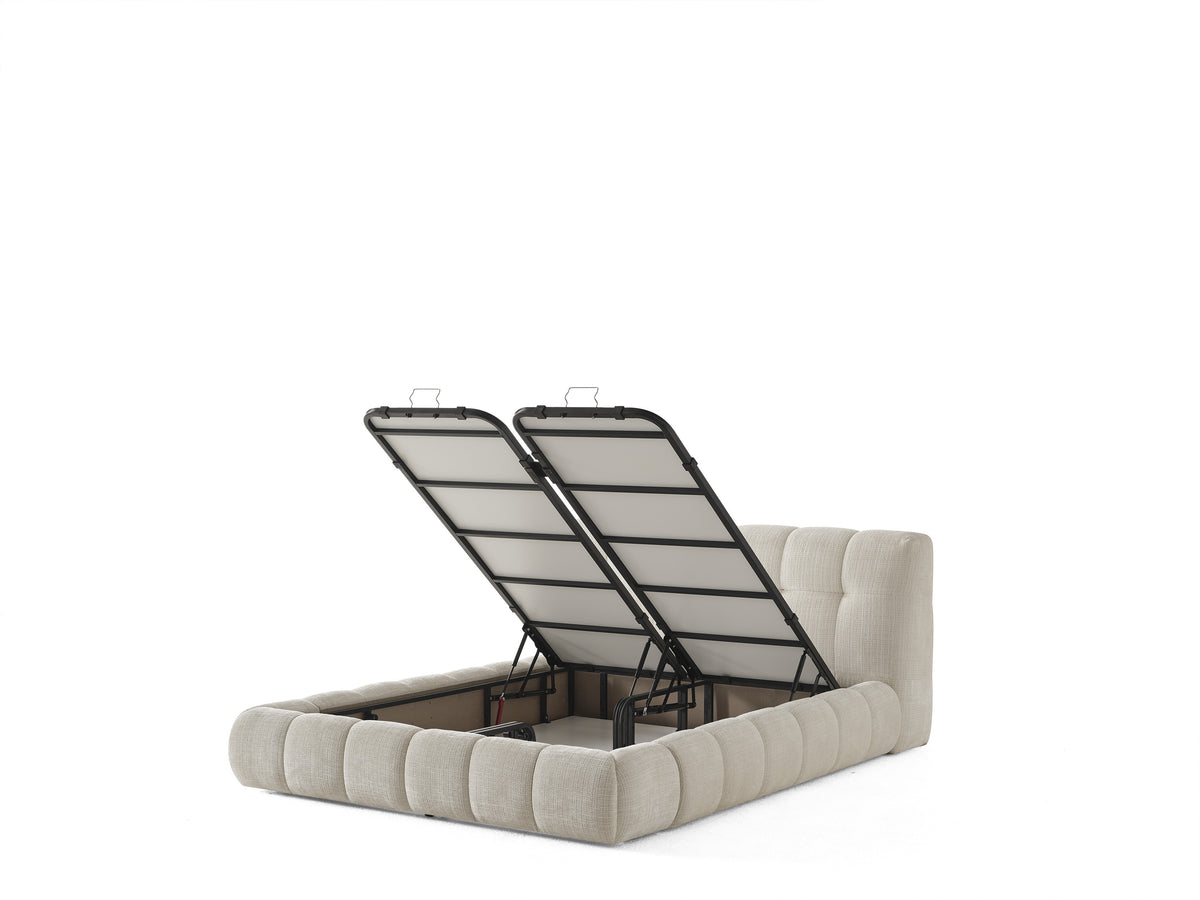 Beige Tufted Chenille Upholstered King Bed