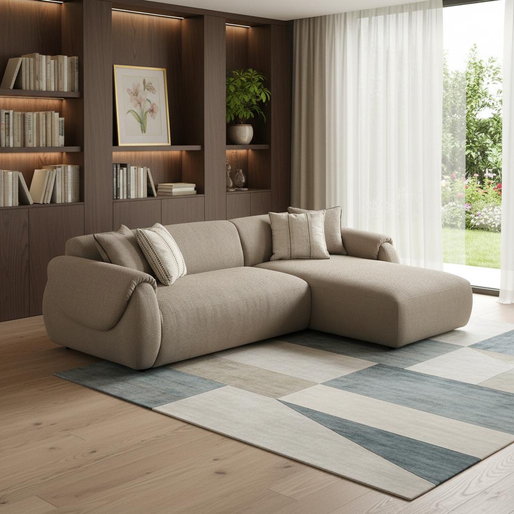 Taupe Boucle L Shaped 2 Piece Sofa & Chaise Sectional