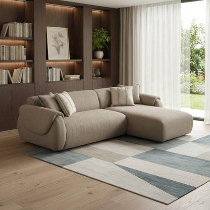 Taupe Boucle L Shaped 2 Piece Sofa & Chaise Sectional