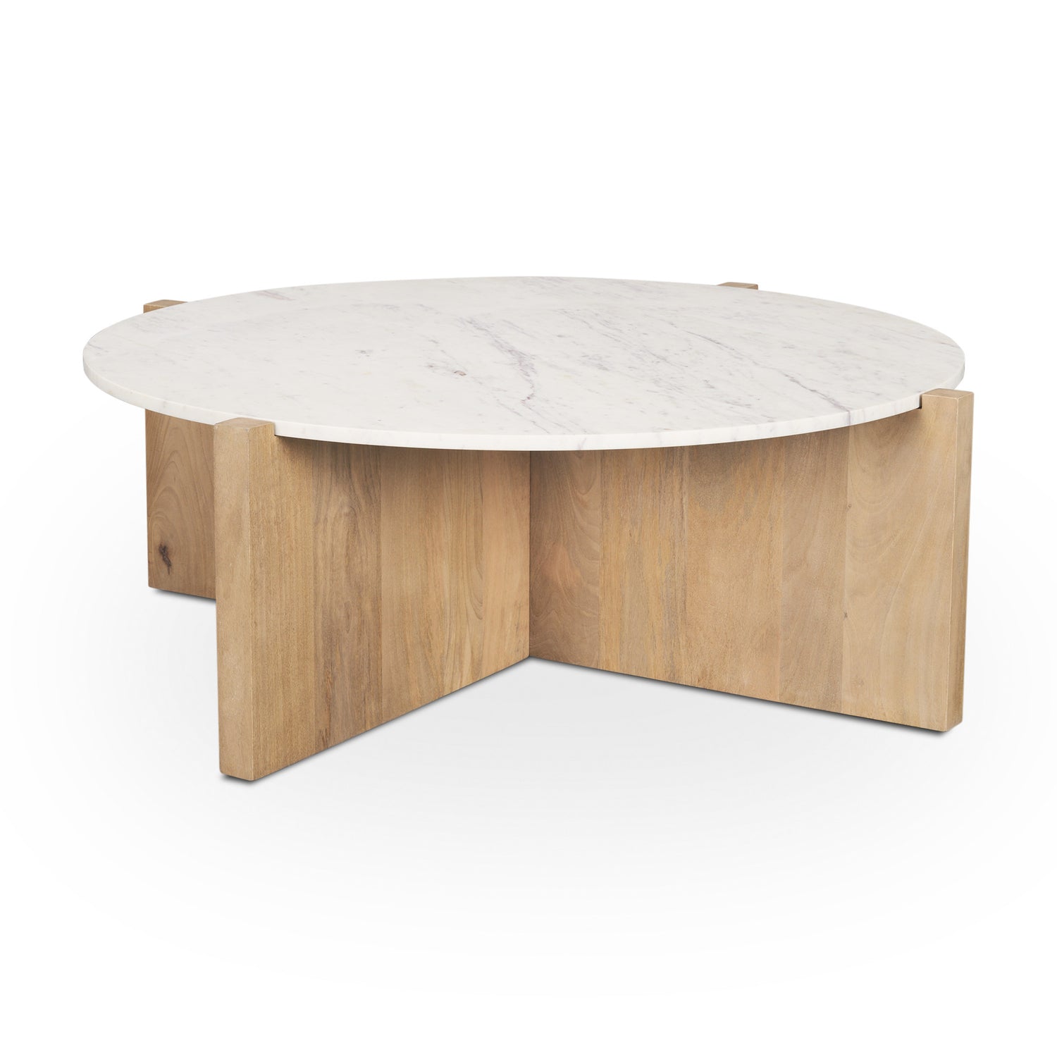 White & Brown Marble & Solid Wood Round Coffee Table image 3