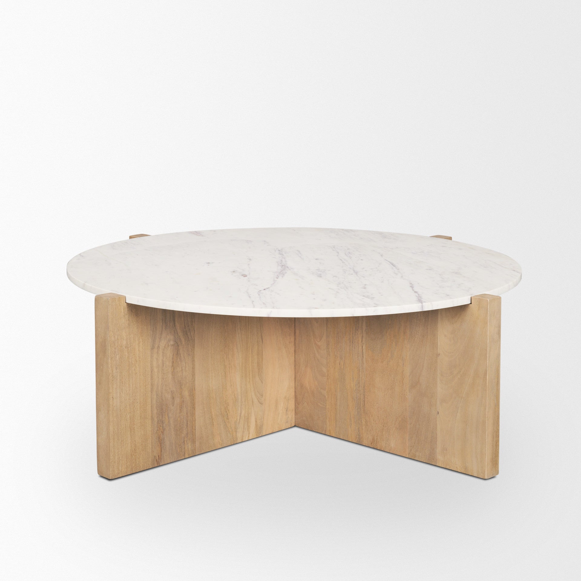 White & Brown Marble & Solid Wood Round Coffee Table image 4