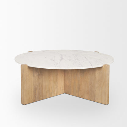 White & Brown Marble & Solid Wood Round Coffee Table image 4