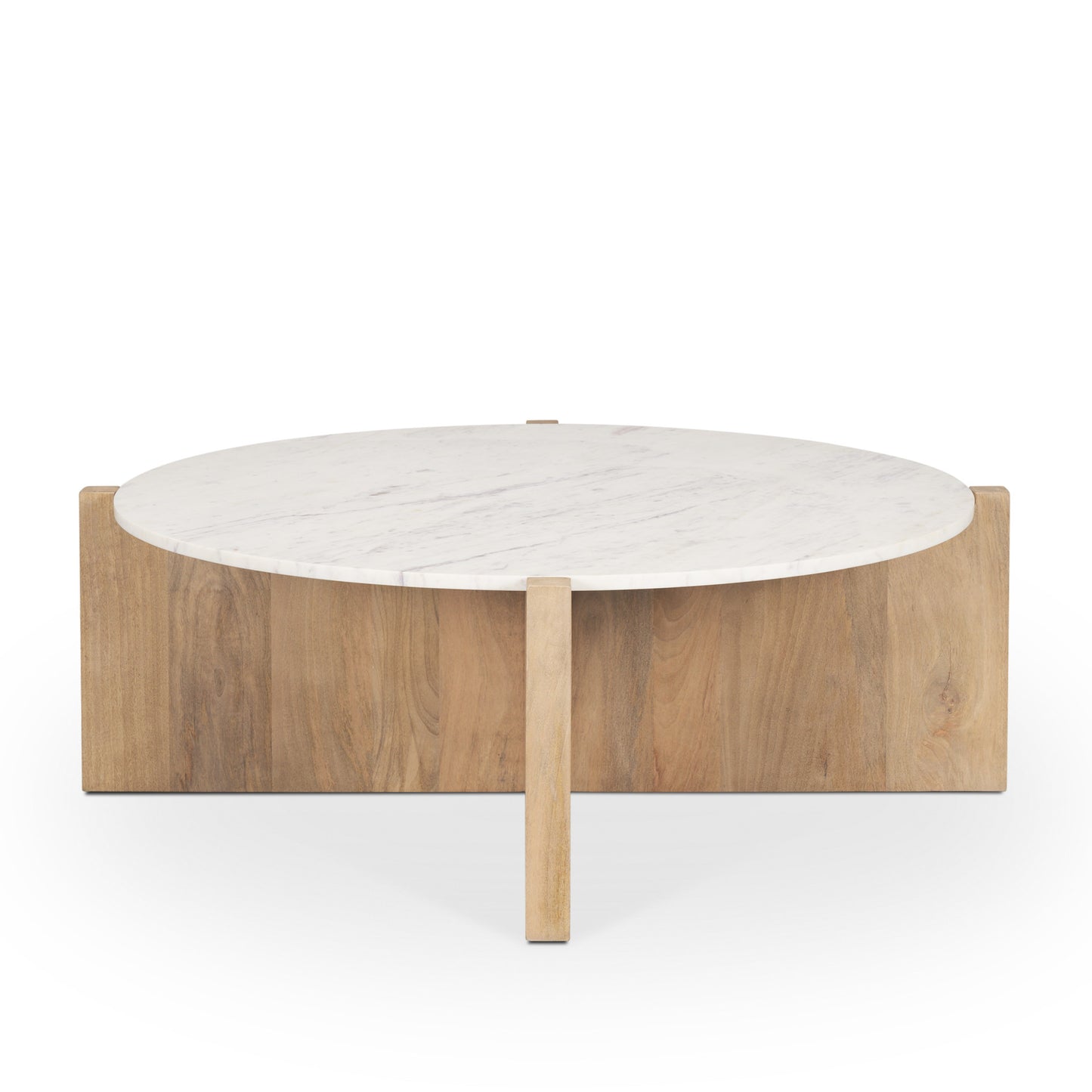 White & Brown Marble & Solid Wood Round Coffee Table image 5
