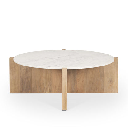 White & Brown Marble & Solid Wood Round Coffee Table image 5