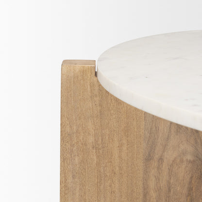 White & Brown Marble & Solid Wood Round Coffee Table image 8
