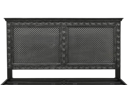 Black Carved Floral Distressed Solid Wood King Bed