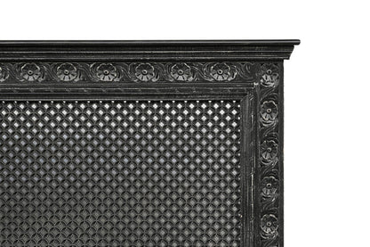 Black Carved Floral Distressed Solid Wood King Bed