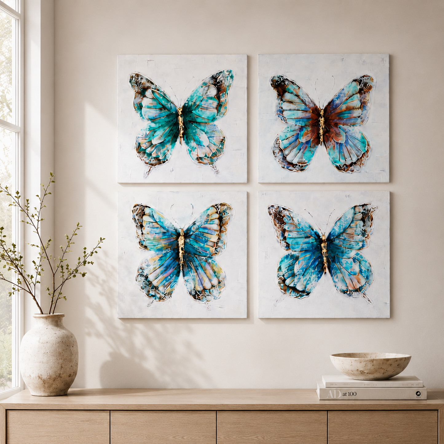 Metallic Butterflies Framed Canvas s/4 - Main