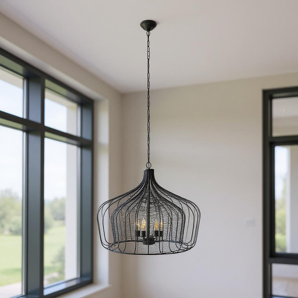 Black 4 Light Chandelier w/ Shades