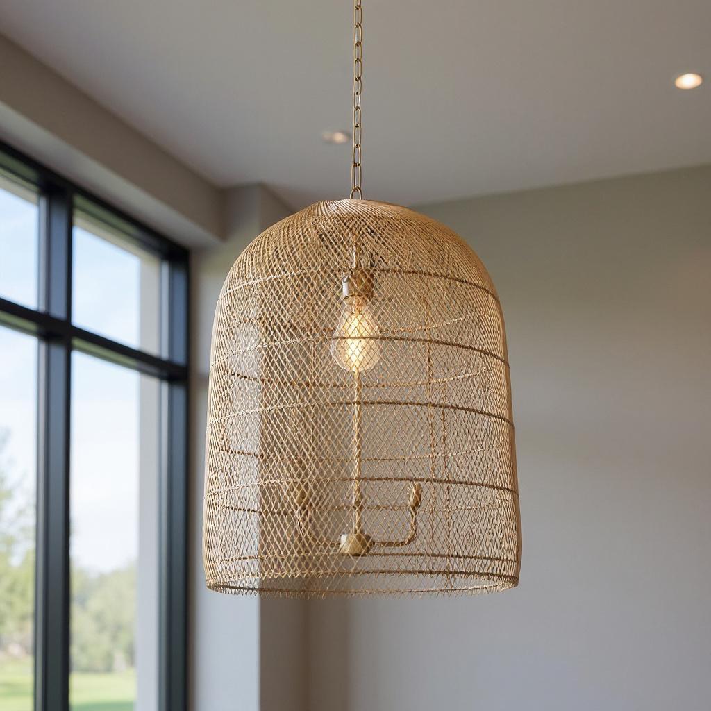 Gold 4 Light Rattan Chandelier w/ Shades