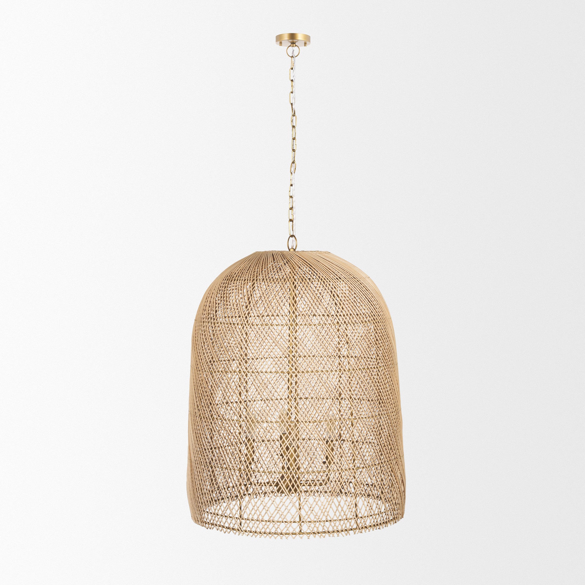 Gold 4 Light Rattan Chandelier w/ Shades