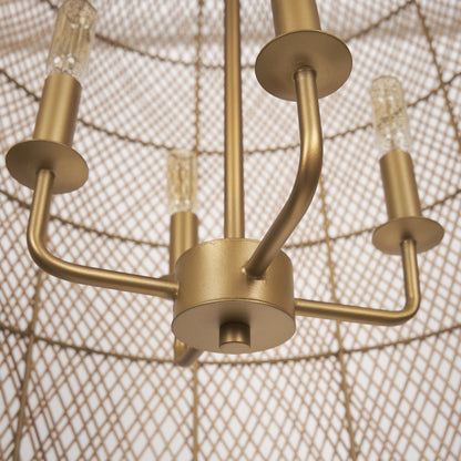 Gold 4 Light Rattan Chandelier w/ Shades
