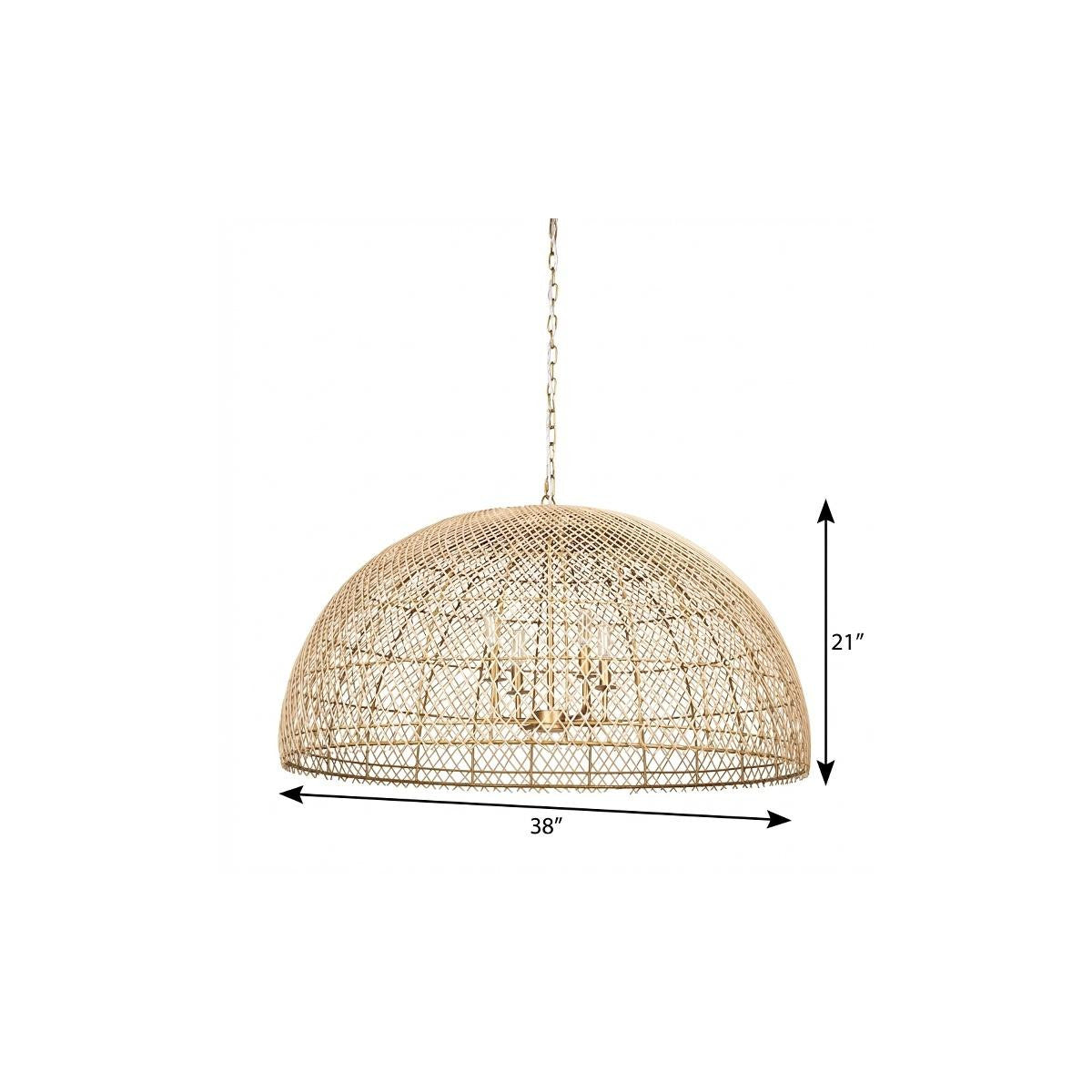 Gold 4 Light Rattan Chandelier w/ Shades