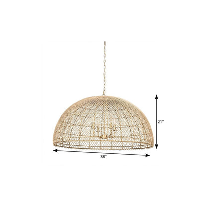 Gold 4 Light Rattan Chandelier w/ Shades