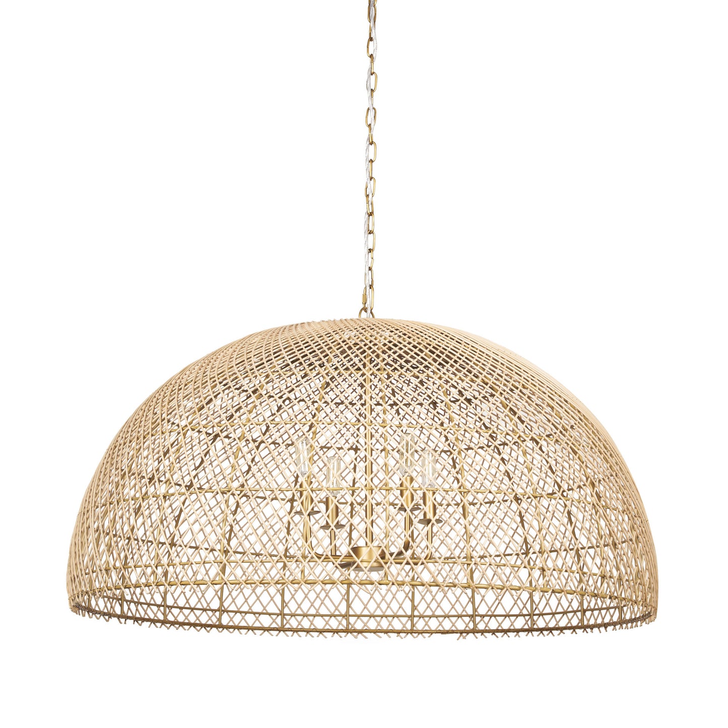 Gold 4 Light Rattan Chandelier w/ Shades
