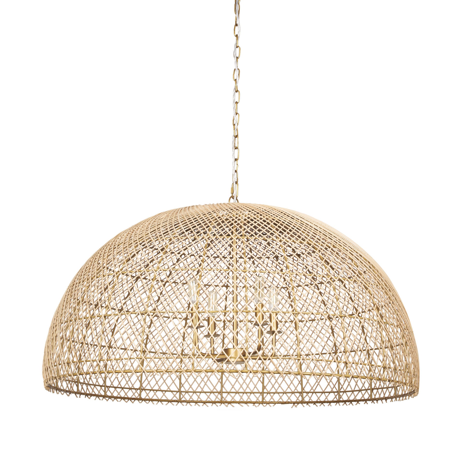 Gold 4 Light Rattan Chandelier w/ Shades
