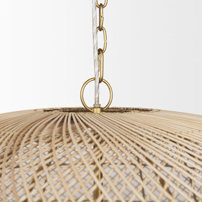 Gold 4 Light Rattan Chandelier w/ Shades