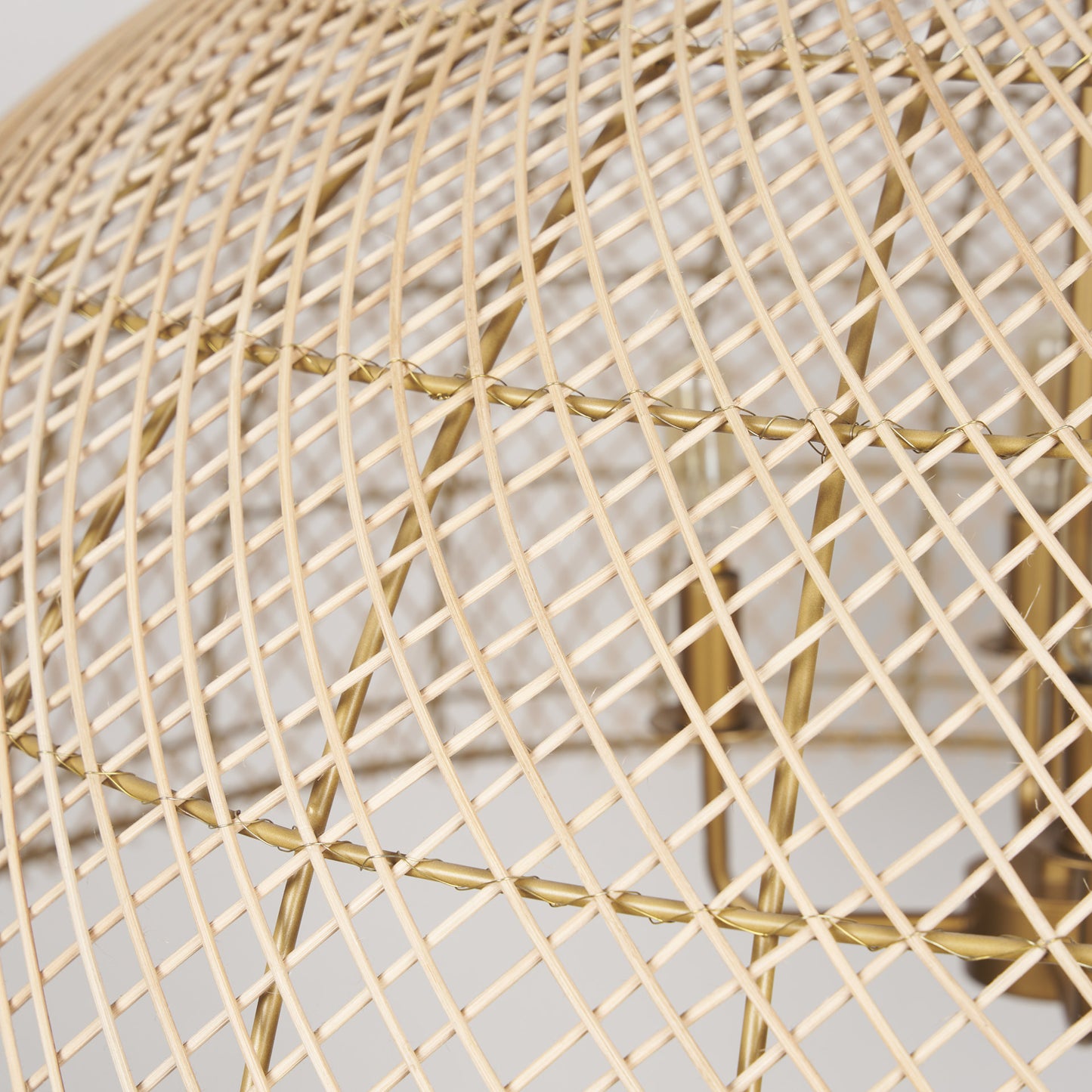 Gold 4 Light Rattan Chandelier w/ Shades