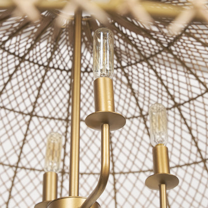Gold 4 Light Rattan Chandelier w/ Shades