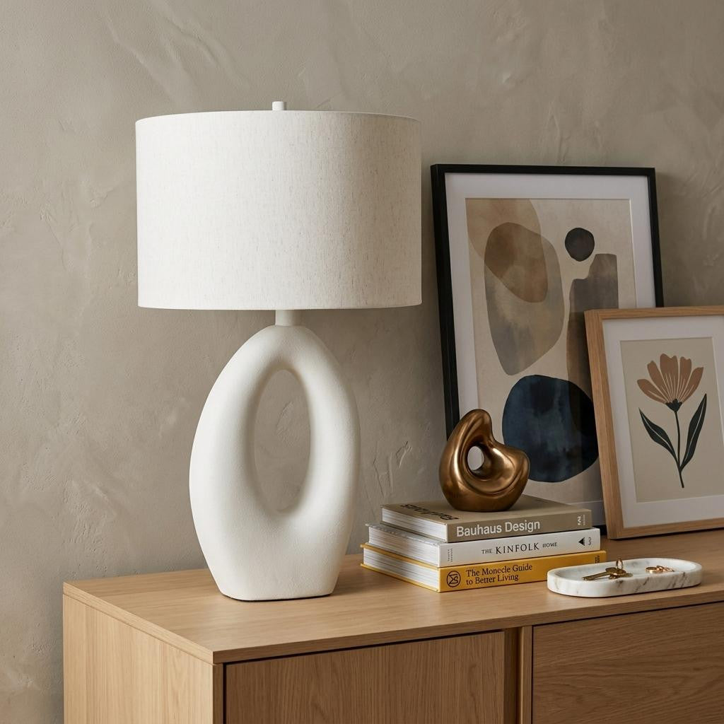 White Novelty Table Lamp w/ Drum Shade