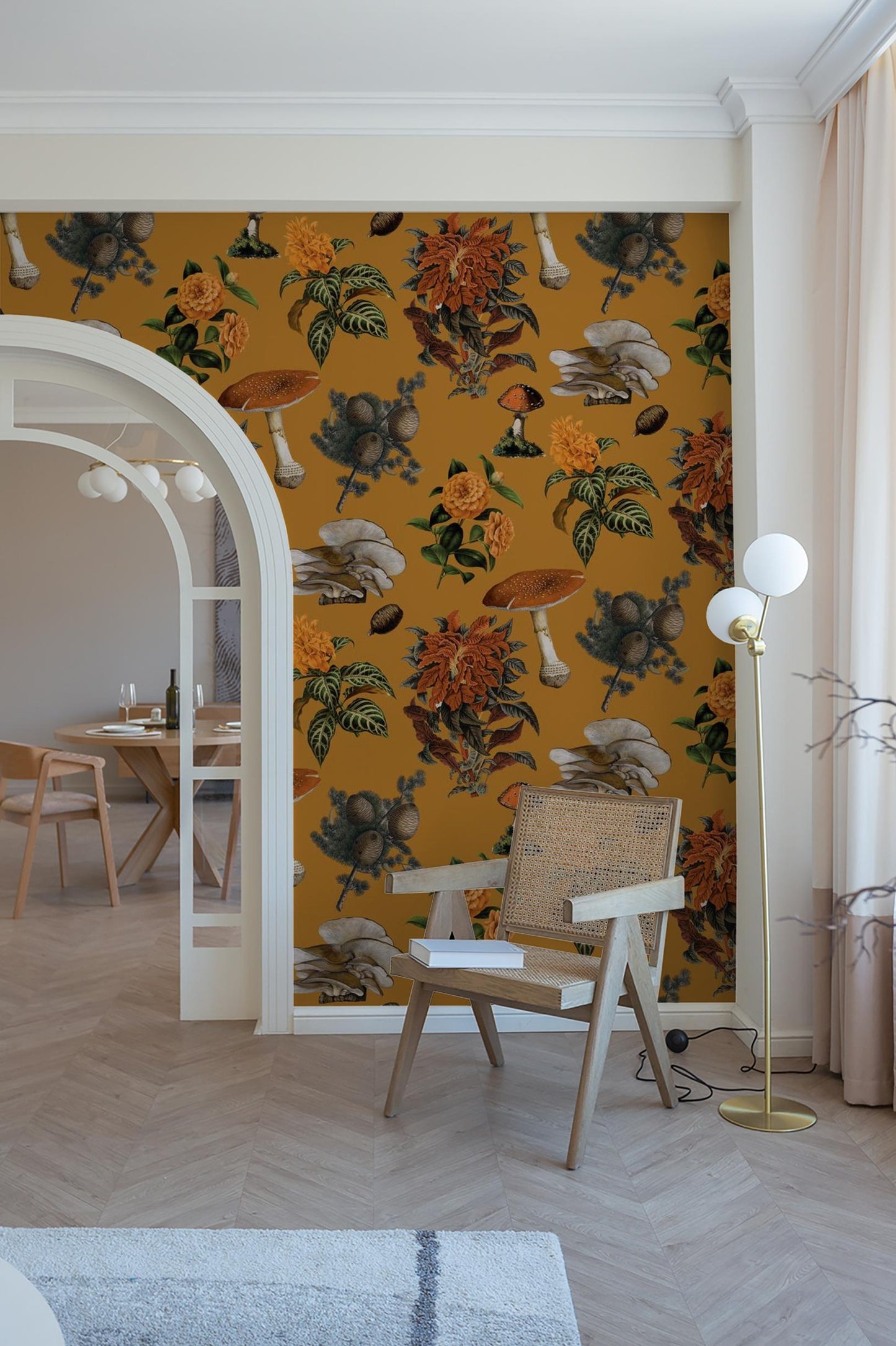 Shrooms Wallpaper, gold & marigold