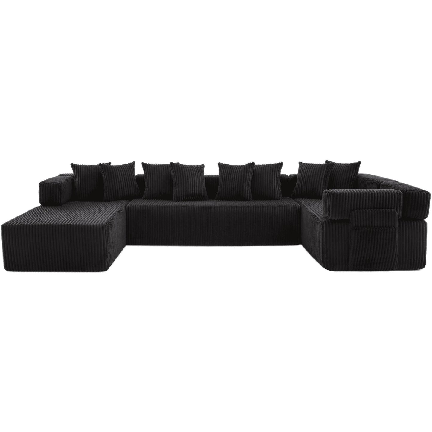 Black Corduroy Modular U Shaped 3 Piece Sectional w/ Console