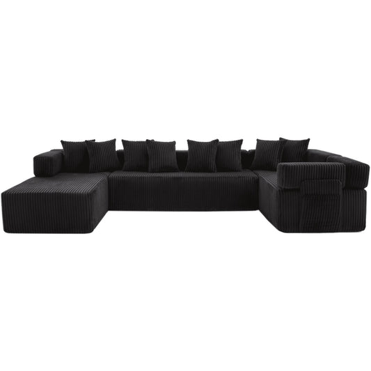 Black Corduroy Modular U Shaped 3 Piece Sectional w/ Console