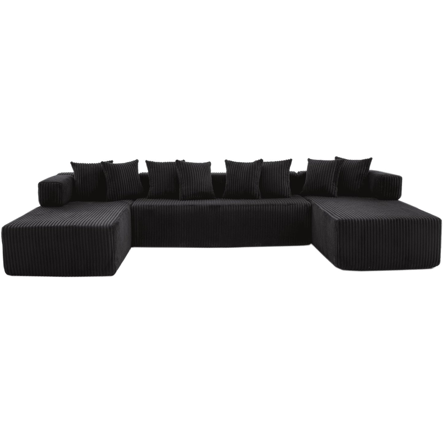Black Corduroy Modular U Shaped 3 Piece Sectional w/ Console