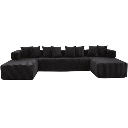 Black Corduroy Modular U Shaped 3 Piece Sectional w/ Console