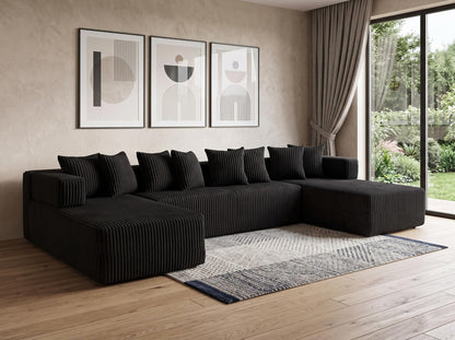 Black Corduroy Modular U Shaped 3 Piece Sectional w/ Console