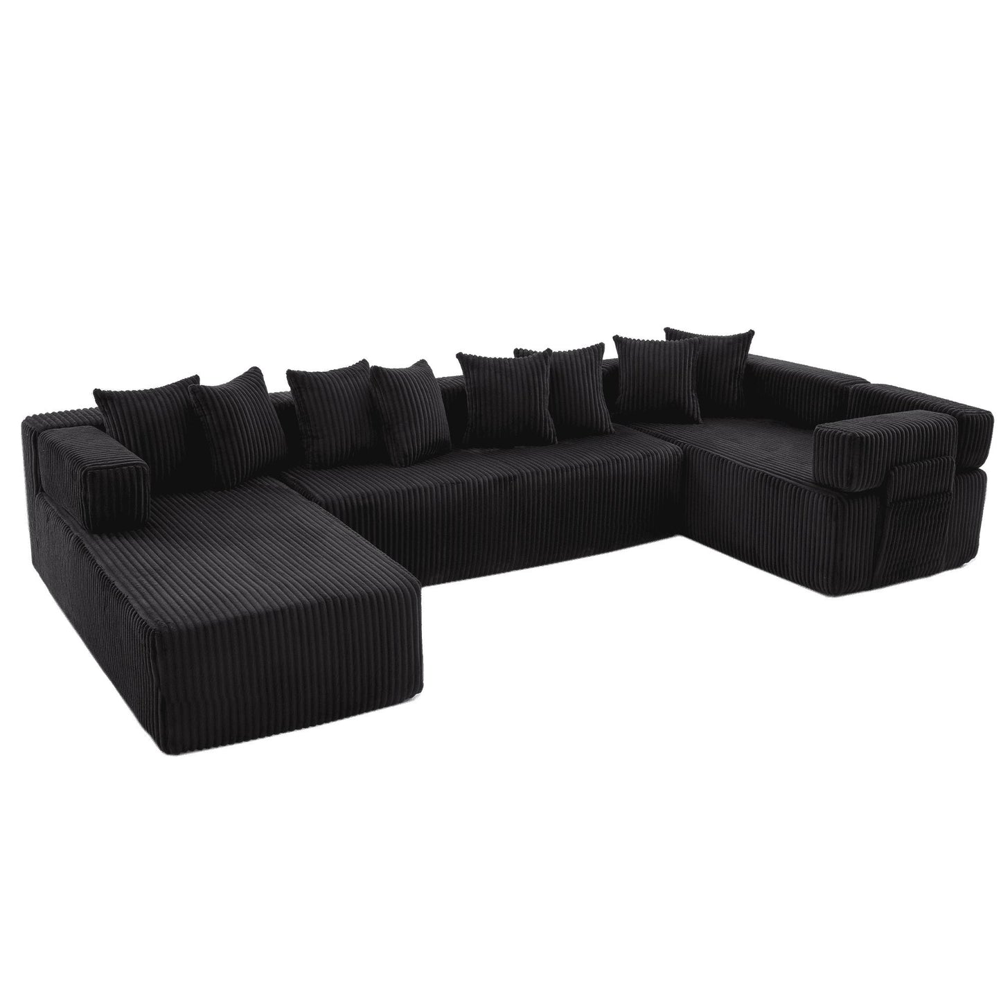 Black Corduroy Modular U Shaped 3 Piece Sectional w/ Console