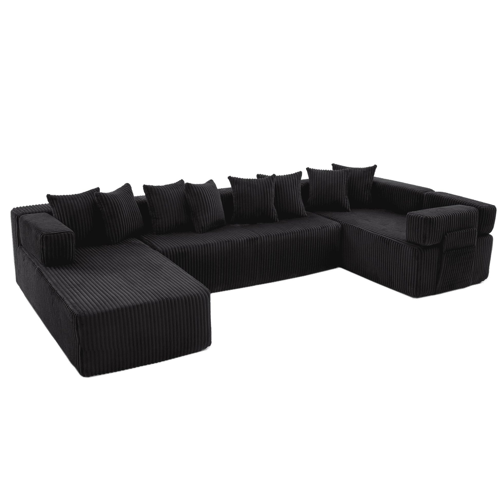 Black Corduroy Modular U Shaped 3 Piece Sectional w/ Console