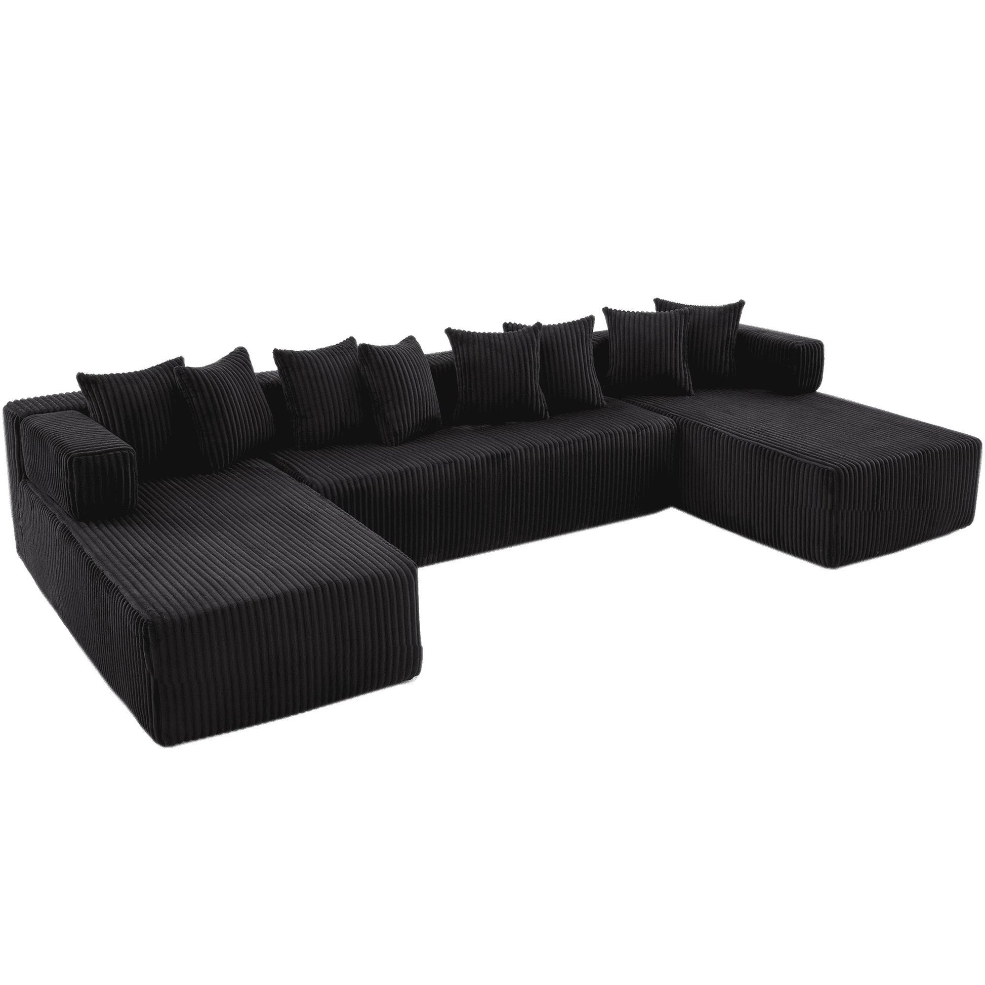 Black Corduroy Modular U Shaped 3 Piece Sectional w/ Console