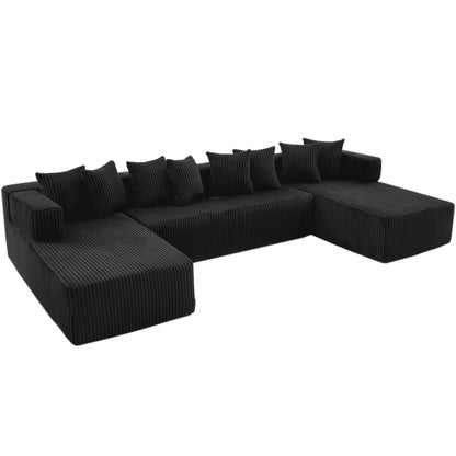 Black Corduroy Modular U Shaped 3 Piece Sectional w/ Console