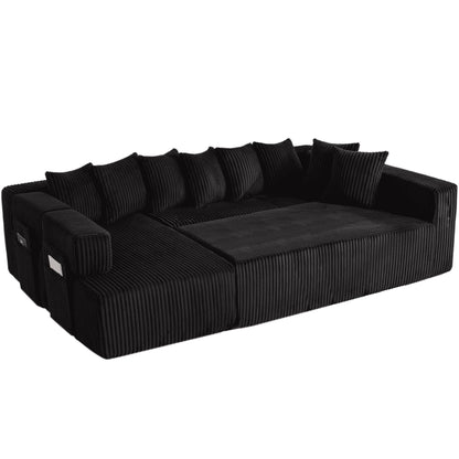 Black Corduroy Modular U Shaped 3 Piece Sectional w/ Console