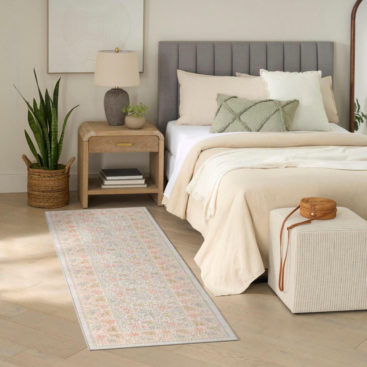 Nourison Botanical Beige & Multicolor Machine Washable Rug - Room Scene